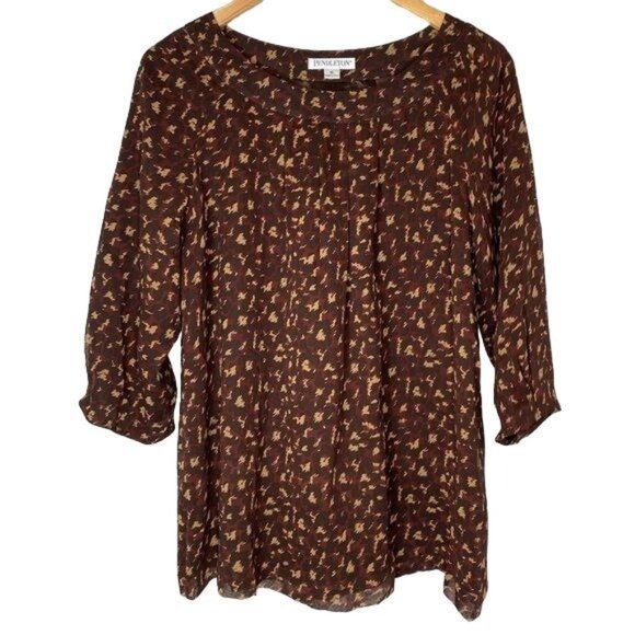 Pendleton Tops - Pendleton, ladies, silk blouse, brown animal, print pattern, size 16